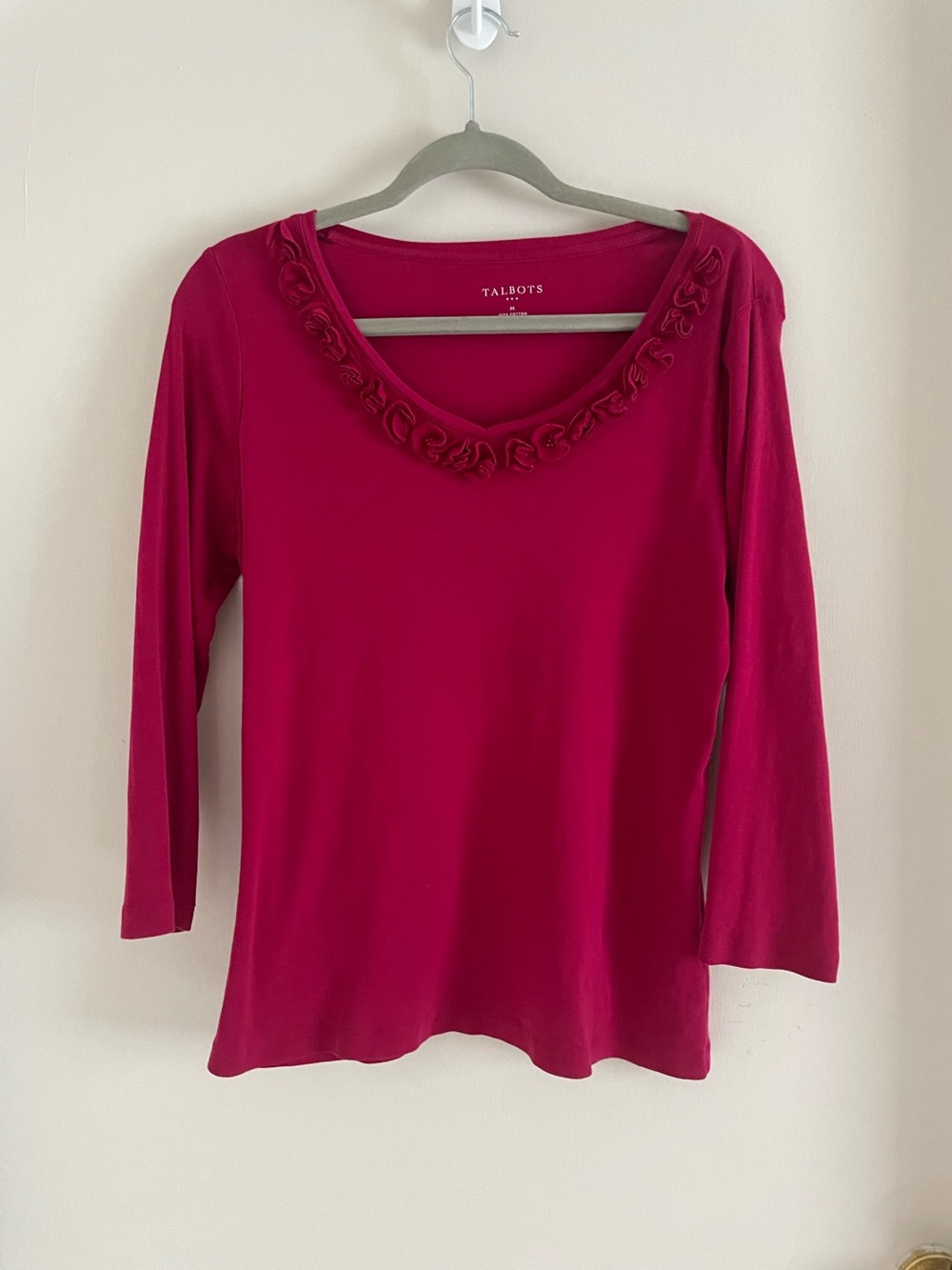 Talbots Rosette Neckline Long Sleeve Top M EUC